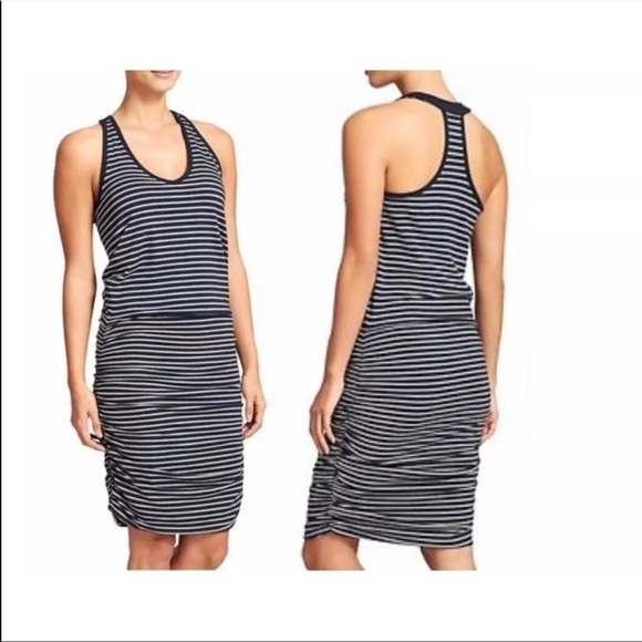 Athleta Dresses & Skirts - Athleta Ember Stripe Blue/Gray Racerback Dress Sz S